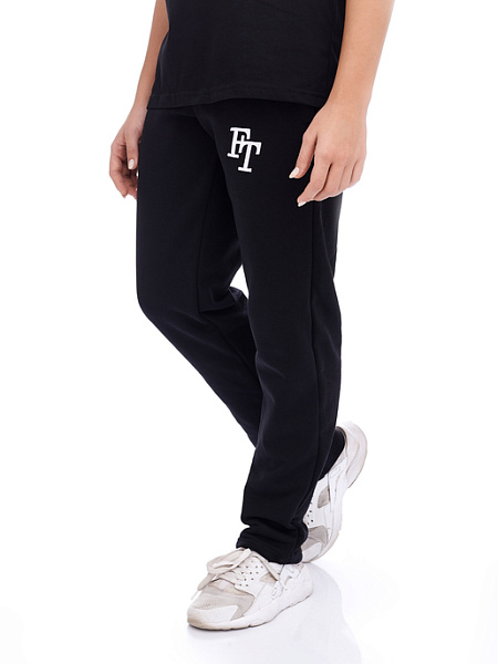 Штаны прямые с вышивкой логотипа FT, женские, цвет черный