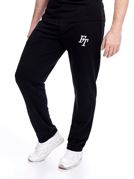 Штаны прямые с вышивкой логотипа FT, мужские, цвет черный